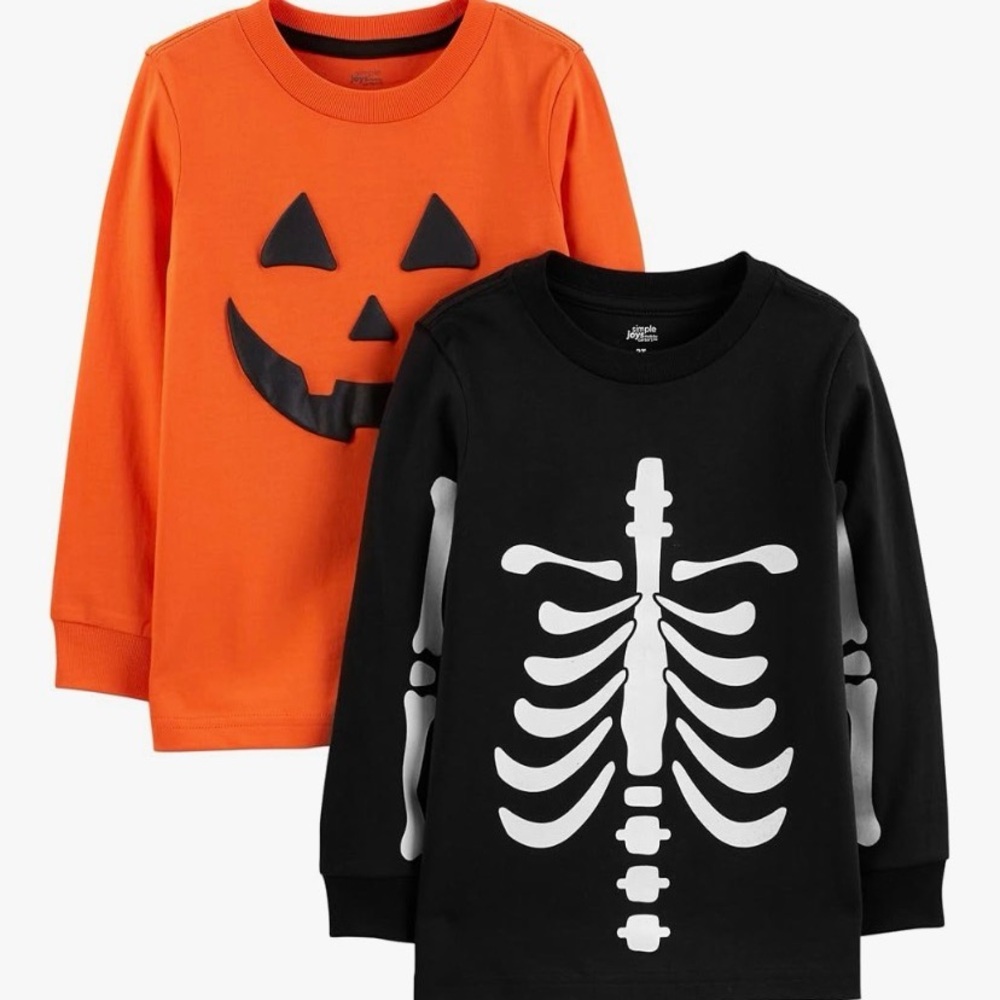 Halloween Baby Sleeve Tee Set - 3-6 months Pumpkin & Skeleton